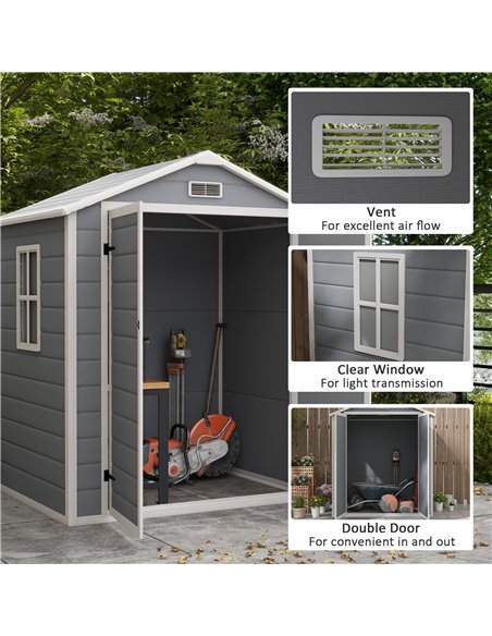 Outsunny 6'x4.5' Garden Storage Shed, Lockable Garden Shed with Double Doors, Window, Vent and Plastic Roof, Grey 845-953V00GY - pic 40273 | FastDaddyshop