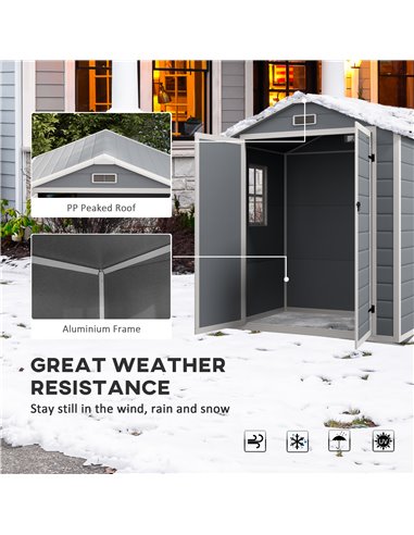 Outsunny 6'x4.5' Garden Storage Shed, Lockable Garden Shed with Double Doors, Window, Vent and Plastic Roof, Grey 845-953V00GY