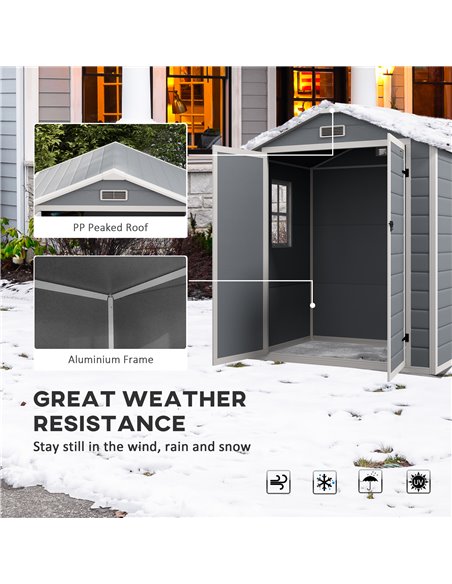 Outsunny 6'x4.5' Garden Storage Shed, Lockable Garden Shed with Double Doors, Window, Vent and Plastic Roof, Grey 845-953V00GY - pic 40274 | FastDaddyshop