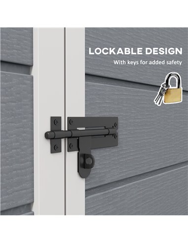 Outsunny 6'x4.5' Garden Storage Shed, Lockable Garden Shed with Double Doors, Window, Vent and Plastic Roof, Grey 845-953V00GY