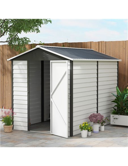 Outsunny 9x 6FT Metal Outdoor Garden Shed, Galvanised Tool Storage Shed w/ Sloped Roof, Lockable Door for Patio Lawn, Dark Grey  - pic 40284 | FastDaddyshop