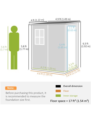 Outsunny 4'x5' Garden Storage Shed, Lean to Shed, Lockable Garden Shed with Window, Vent and Plastic Roof, Grey 845-952V00GY