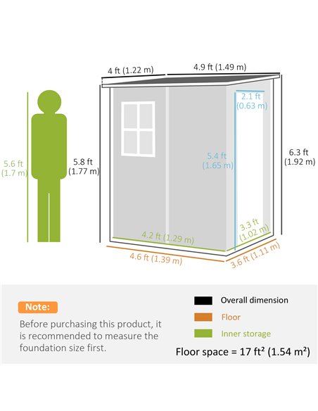 Outsunny 4'x5' Garden Storage Shed, Lean to Shed, Lockable Garden Shed with Window, Vent and Plastic Roof, Grey 845-952V00GY - pic 40289 | FastDaddyshop