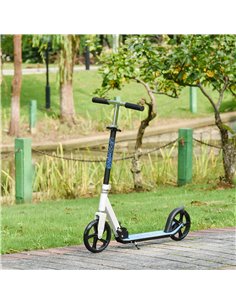 HOMCOM 2 Wheel Kids Stunt Kick Scooter Foldable Teens Commuter Aluminium Frame Adjustable Handles - White Blue