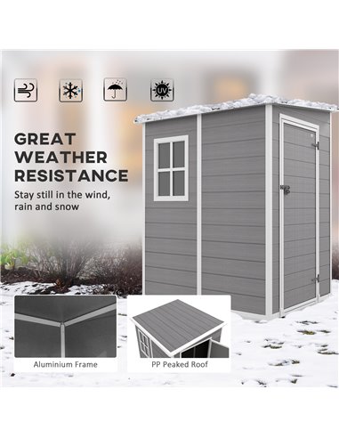 Outsunny 4'x5' Garden Storage Shed, Lean to Shed, Lockable Garden Shed with Window, Vent and Plastic Roof, Grey 845-952V00GY
