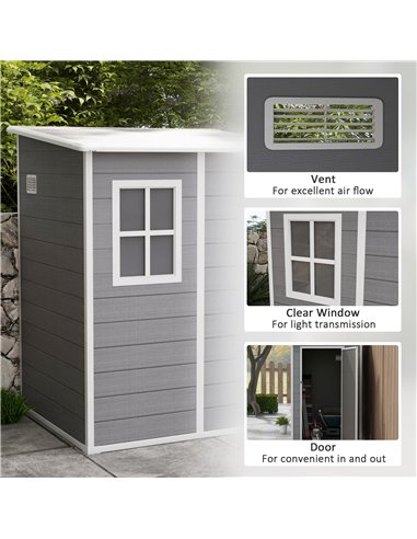 Outsunny 4'x5' Garden Storage Shed, Lean to Shed, Lockable Garden Shed with Window, Vent and Plastic Roof, Grey 845-952V00GY