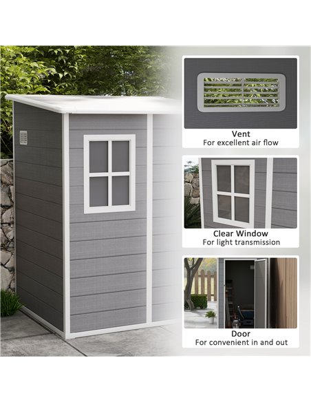 Outsunny 4'x5' Garden Storage Shed, Lean to Shed, Lockable Garden Shed with Window, Vent and Plastic Roof, Grey 845-952V00GY - pic 40291 | FastDaddyshop