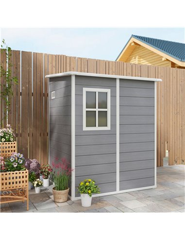 Outsunny 4'x5' Garden Storage Shed, Lean to Shed, Lockable Garden Shed with Window, Vent and Plastic Roof, Grey 845-952V00GY