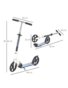 HOMCOM 2 Wheel Kids Stunt Kick Scooter Foldable Teens Commuter Aluminium Frame Adjustable Handles - White Blue 2