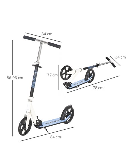 HOMCOM 2 Wheel Kids Stunt Kick Scooter Foldable Teens Commuter Aluminium Frame Adjustable Handles - White Blue - pic 4030 | FastDaddyshop