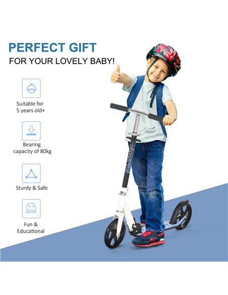 HOMCOM 2 Wheel Kids Stunt Kick Scooter Foldable Teens Commuter Aluminium Frame Adjustable Handles - White Blue - pic 4031 | FastDaddyshop