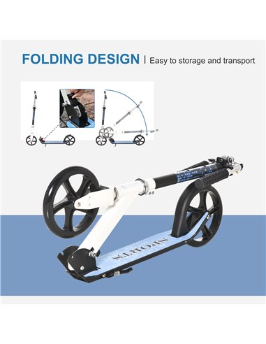 HOMCOM 2 Wheel Kids Stunt Kick Scooter Foldable Teens Commuter Aluminium Frame Adjustable Handles - White Blue