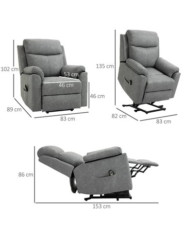 HOMCOM Power Lift Chair Electric Riser Recliner, Grey 713-094V70GY