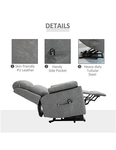 HOMCOM Power Lift Chair Electric Riser Recliner for Elderly, Faux Leather Sofa Lounge Armchair with Remote Control and Side Pock