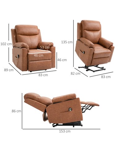 HOMCOM Power Lift Chair Electric Riser Recliner, Brown 713-094V70