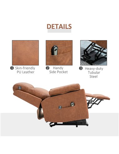 HOMCOM Power Lift Chair Electric Riser Recliner for Elderly, Faux Leather Sofa Lounge Armchair with Remote Control and Side Pock