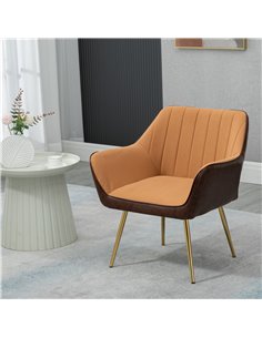 HOMCOM Modern Velvet Armchairs with Gold Steel Legs, Light Brown 839-573V70LR 2