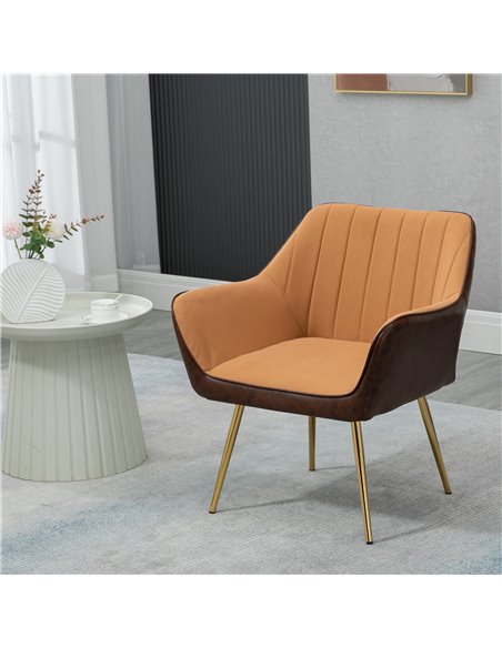 HOMCOM Modern Velvet Armchairs with Gold Steel Legs, Light Brown 839-573V70LR - pic 40360 | FastDaddyshop