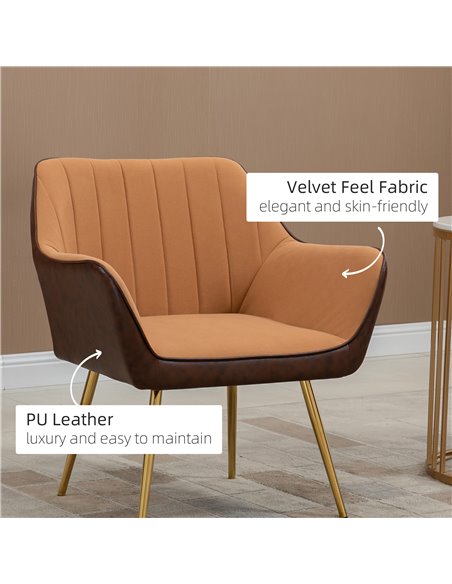 HOMCOM Modern Velvet Armchairs with Gold Steel Legs, Light Brown 839-573V70LR - pic 40362 | FastDaddyshop