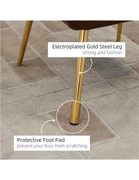 HOMCOM Modern Velvet Armchairs with Gold Steel Legs, Upholstered Accent Chairs for Living Room and Bedroom, Light Brown 839-573V - pic 40364 | FastDaddyshop