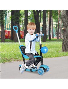 HOMCOM 5-in-1 Kids Toddler 3 Wheels Mini Kick Scooter Push Walker with Removable Seat & Back Rest for Girls and Boys Blue