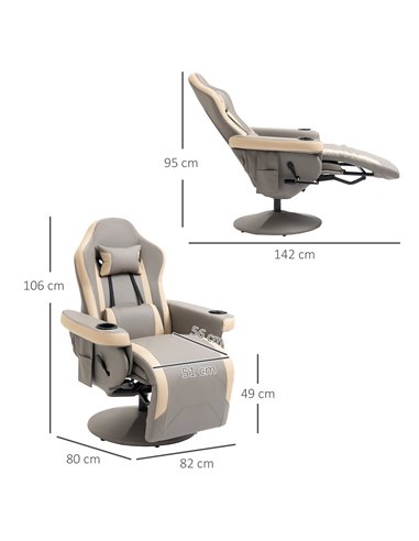 HOMCOM Manual Recliner Chair Armchair PU Leather Lounge Chair w/ Adjustable Leg Rest, 135° Reclining Function, 360° Swivel, Grey