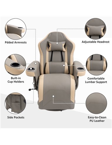 HOMCOM Manual Recliner Chair Armchair PU Leather Lounge Chair w/ Adjustable Leg Rest, 135° Reclining Function, 360° Swivel, Grey