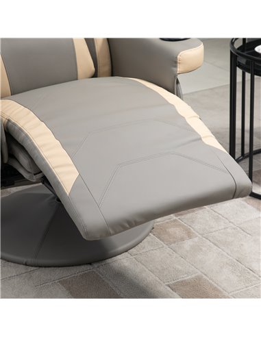 HOMCOM Manual Recliner Chair Armchair PU Leather Lounge Chair w/ Adjustable Leg Rest, 135° Reclining Function, 360° Swivel, Grey