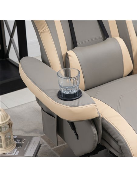 HOMCOM Manual Recliner Chair Armchair PU Leather Lounge Chair w/ Adjustable Leg Rest, 135° Reclining Function, 360° Swivel, Grey - pic 40376 | FastDaddyshop