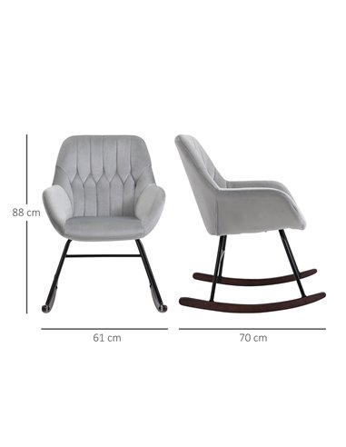HOMCOM Rocking Chair Reading Accent Armchair with Steel Frame Sponge Padded for Living Room, Dining Room, Office, Balcony, Grey 