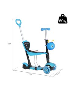 HOMCOM 5-in-1 Kids Toddler 3 Wheels Mini Kick Scooter Push Walker with Removable Seat & Back Rest for Girls and Boys Blue 2