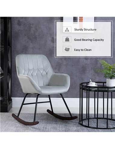 HOMCOM Rocking Chair Reading Accent Armchair with Steel Frame Sponge Padded for Living Room, Dining Room, Office, Balcony, Grey 