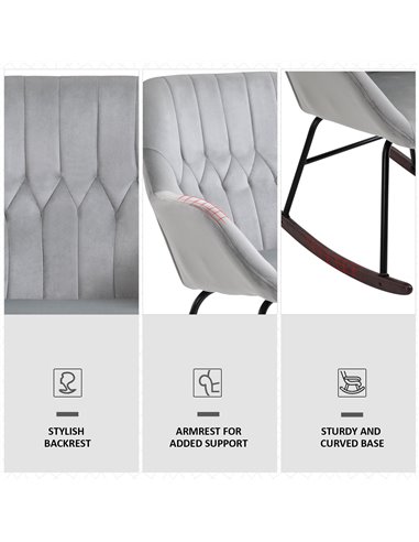 HOMCOM Rocking Chair Reading Accent Armchair with Steel Frame Sponge Padded for Living Room, Dining Room, Office, Balcony, Grey 