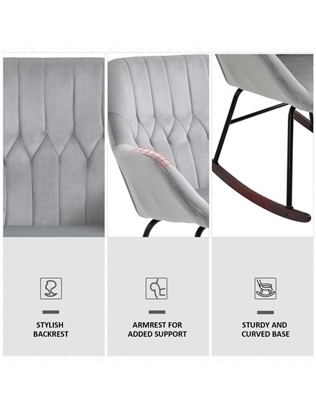 HOMCOM Rocking Chair Reading Accent Armchair with Steel Frame Sponge Padded for Living Room, Dining Room, Office, Balcony, Grey  - pic 40382 | FastDaddyshop