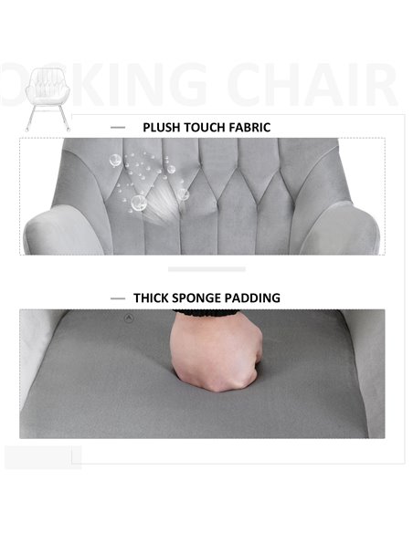 HOMCOM Rocking Chair Reading Accent Armchair with Steel Frame Sponge Padded for Living Room, Dining Room, Office, Balcony, Grey  - pic 40383 | FastDaddyshop