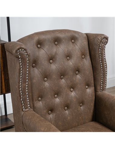 HOMCOM Wingback Accent Chair Tufted Chesterfield-style Armchair with Nail Head Trim for Living Room Bedroom Brown 839-703V70DR