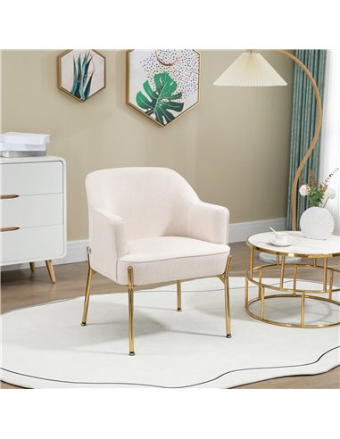HOMCOM Fabric Accent Chair, Modern Armchair with Metal Legs for Living Room, Bedroom, Home Office, White 839-700V70CW