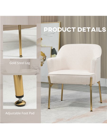 HOMCOM Fabric Accent Chair, Modern Armchair with Metal Legs for Living Room, Bedroom, Home Office, White 839-700V70CW - pic 40408 | FastDaddyshop