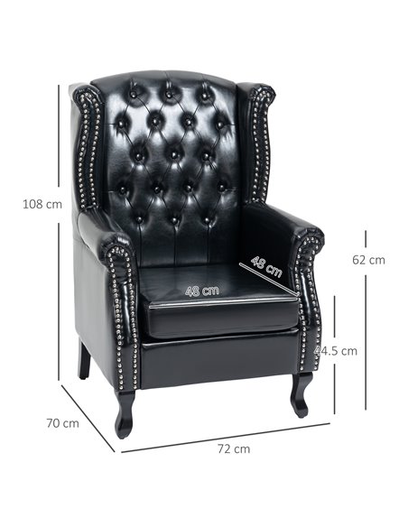 HOMCOM Wingback Accent Chair Tufted Chesterfield-style Armchair with Nail Head Trim for Living Room Bedroom Black 839-703V70BK - pic 40415 | FastDaddyshop