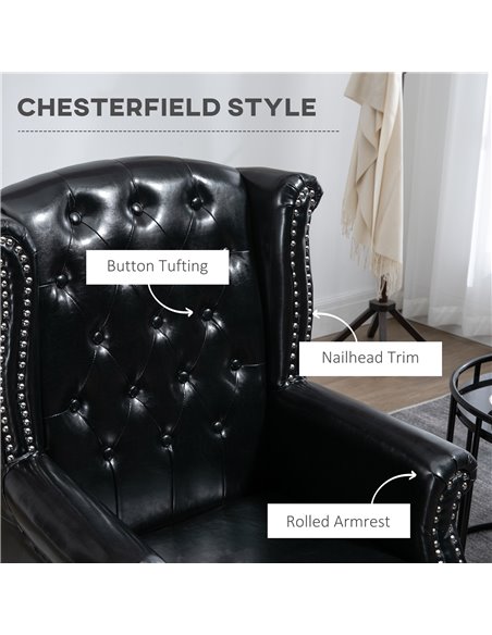HOMCOM Wingback Accent Chair Tufted Chesterfield-style Armchair with Nail Head Trim for Living Room Bedroom Black 839-703V70BK - pic 40417 | FastDaddyshop
