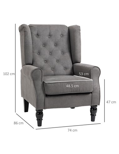 HOMCOM Retro Accent Chair, Wingback Armchair with Wood Frame Button Tufted Design for Living Room Bedroom, Dark Grey 833-695V71C