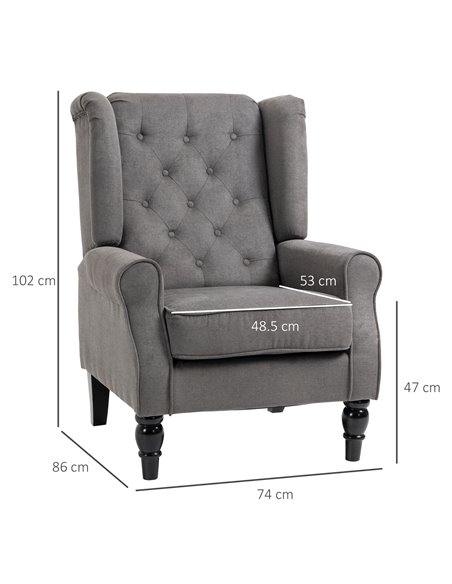 HOMCOM Retro Accent Chair, Wingback Armchair with Wood Frame Button Tufted Design for Living Room Bedroom, Dark Grey 833-695V71C - pic 40433 | FastDaddyshop
