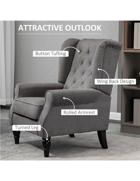 HOMCOM Retro Accent Chair, Wingback Armchair with Wood Frame Button Tufted Design for Living Room Bedroom, Dark Grey 833-695V71C - pic 40434 | FastDaddyshop