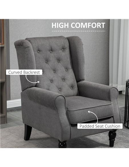 HOMCOM Retro Accent Chair, Wingback Armchair with Wood Frame Button Tufted Design for Living Room Bedroom, Dark Grey 833-695V71C - pic 40435 | FastDaddyshop
