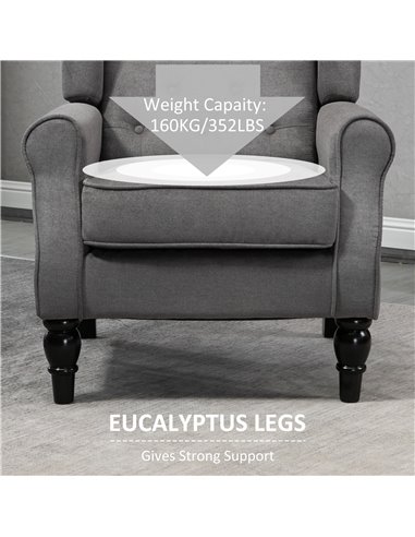 HOMCOM Retro Accent Chair, Wingback Armchair with Wood Frame Button Tufted Design for Living Room Bedroom, Dark Grey 833-695V71C
