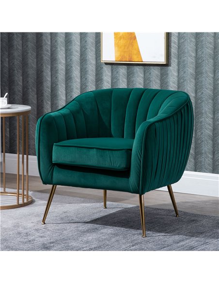 HOMCOM Velvet-Feel Tub Armchair, with Gold Tone Legs - Green 833-725V71DG - pic 40441 | FastDaddyshop