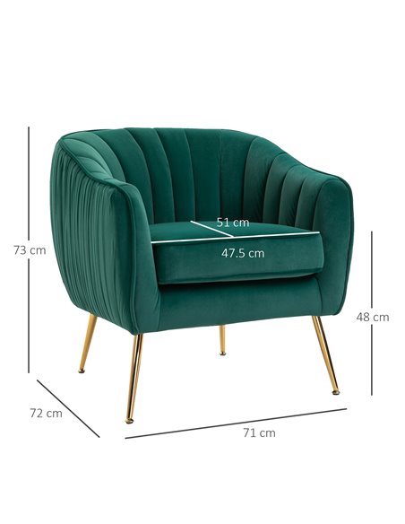 HOMCOM Velvet-Feel Tub Armchair, with Gold Tone Legs - Green 833-725V71DG - pic 40442 | FastDaddyshop