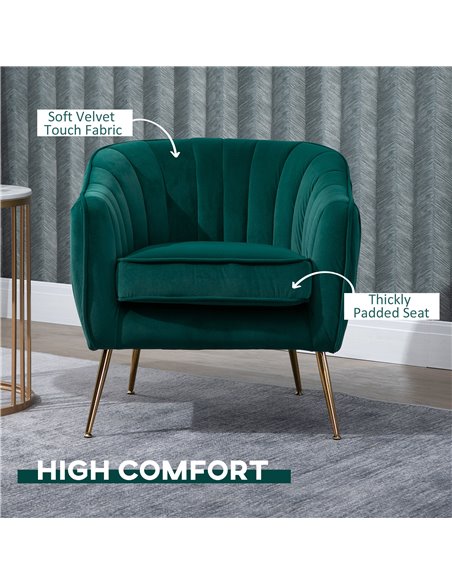 HOMCOM Velvet-Feel Tub Armchair, with Gold Tone Legs - Green 833-725V71DG - pic 40443 | FastDaddyshop