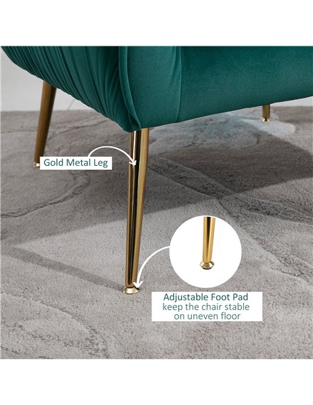 HOMCOM Velvet-Feel Tub Armchair, with Gold Tone Legs - Green 833-725V71DG - pic 40444 | FastDaddyshop