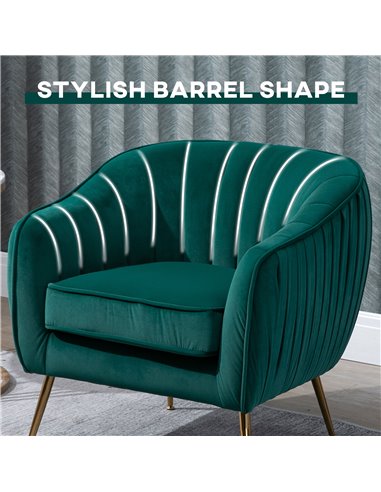 HOMCOM Velvet-Feel Tub Armchair, with Gold Tone Legs - Green 833-725V71DG